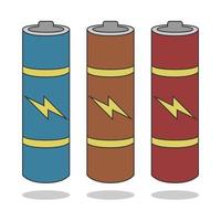 illustrazione di 3 batterie con colori diversi vettore