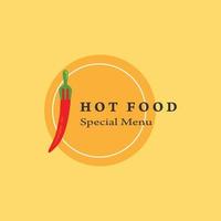 semplice logo del ristorante. illustrazione vettoriale di peperoncino e forchetta. disegno di simbolo di cibo caldo.