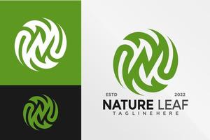 modello di illustrazione vettoriale di progettazione del logo della foglia della natura iniziale n