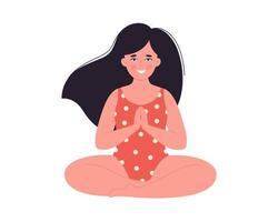 donna che medita in costume da bagno. stile di vita sano, yoga, relax, respirazione vettore