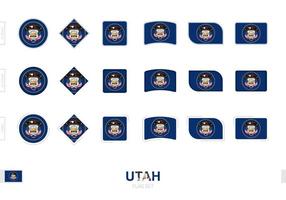 set di bandiere dello utah, semplici bandiere dello utah con tre diversi effetti. vettore