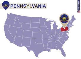 stato della pennsylvania sulla mappa degli stati uniti. bandiera e mappa della Pennsylvania. vettore