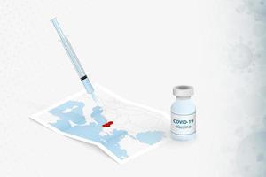 vaccinazione dell'albania, iniezione con il vaccino covid-19 nella mappa dell'albania. vettore