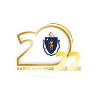 anno 2022 con motivo bandiera massachusetts. felice anno nuovo design. vettore