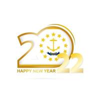 anno 2022 con motivo bandiera rhode island. felice anno nuovo design. vettore