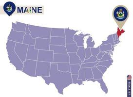 stato del maine sulla mappa degli stati uniti. bandiera e mappa del Maine. vettore