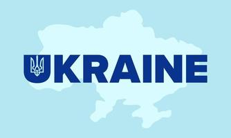 testo stilizzato in grassetto dell'Ucraina con il simbolo del tridente della nazione sulla mappa dell'Ucraina. disegno di illustrazione di concetto. vettore