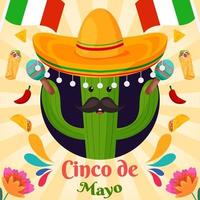 piatto cinco de mayo festival sfondo cactus con sombrero vettore