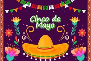 sfondo piatto del festival di cinco de mayo con elemento particella vettore