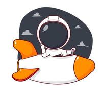 simpatico cartone animato di astronauta in sella a un razzo. fondo isolato carattere chibi disegnato a mano vettore