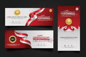 celebrazione del giorno dell'indipendenza dell'indonesia, illustrazione del modello di vettore di progettazione stabilita della bandiera banner