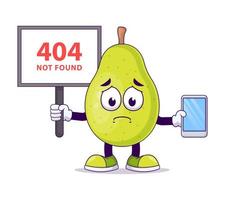 con cartello 404 non trovato simpatico cartone animato pera vettore