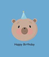 festa di compleanno, biglietto di auguri, invito a una festa. illustrazione per bambini con simpatico orso in stile cartone animato. vettore