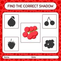 trova il gioco delle ombre corretto con il redberry. foglio di lavoro per bambini in età prescolare, foglio attività per bambini vettore