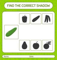 trova il gioco delle ombre corretto con le zucchine. foglio di lavoro per bambini in età prescolare, foglio attività per bambini vettore