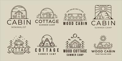 set di cabina o cottage logo line art semplice minimalista illustrazione vettoriale modello icona graphic design.bundle collezione avventura all'aperto emblema per il concetto di natura con badge e tipografia