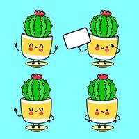 set di pacchetti di personaggi di cactus felici simpatici divertenti. illustrazione di stile cartone animato linea kawaii vettoriale. simpatica collezione di personaggi mascotte cactus vettore