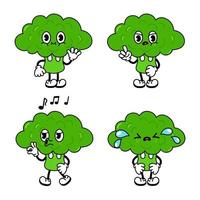 set di pacchetti di personaggi simpatici broccoli divertenti. vettore disegnato a mano stile doodle cartone animato tradizionale vintage, carattere retrò illustrazione icona design. sfondo bianco isolato. felice mascotte di broccoli
