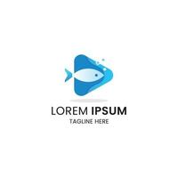 fantastico pesce con pulsante play media logo icona modello di progettazione vettore premium
