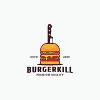 hamburger e coltelli bloccato logo design template illustrazione vettoriale