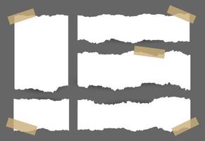 set di carta di diverse forme strappato ritagli, frammenti, ciuffi isolati su sfondo nero vettore