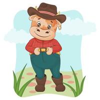 simpatico cowboy, allevatore di vitelli. stile cartone animato. illustrazione dei bambini. illustrazione vettoriale. vettore