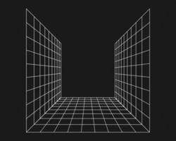 cyber grid, tunnel rettangolare in prospettiva retrò punk. geometria del tunnel della griglia su sfondo nero. illustrazione vettoriale.