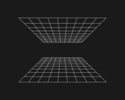 cyber grid, tunnel rettangolare in prospettiva retrò punk. geometria del tunnel della griglia su sfondo nero. illustrazione vettoriale. vettore