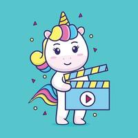 simpatico ciak con unicorno, adatto per libri per bambini, biglietti di compleanno, San Valentino, adesivi, copertine di libri, biglietti di auguri, stampa. vettore