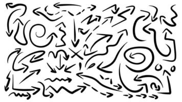 doodle disegnato a mano contorno freccia marcatore direzione vettore icona set modello raccolta