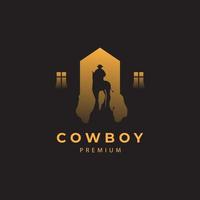 cowboy e cavallo illustrazione logo vettore icona simbolo astratto