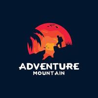 illustrazione del logo della montagna dello scalatore nella vetta con ispirazione per il design vettoriale all'aperto al tramonto