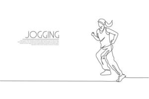 singola linea continua disegno giovane donna agile corridore jogging corsa. sport individuale con il concetto di competizione. illustrazione grafica vettoriale di design alla moda con una linea per la promozione di tornei in corso