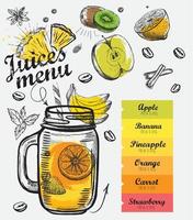 frullato di succo di menu, stile disegnato a mano. vettore