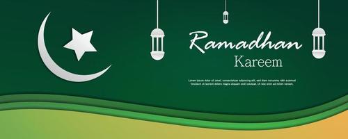 ramadhan kareem con stile artistico in carta moschea vettore