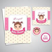 modello di invito a tema baby doccia ragazza, vettore di disegno del personaggio dei cartoni animati del viso della neonata
