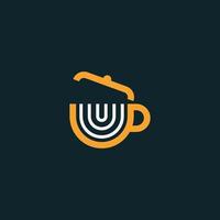design del logo della tazza di caffè o tè aperto. vettore