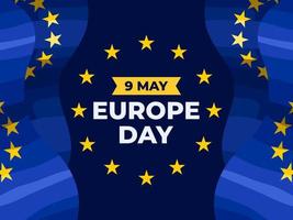celebrazione della giornata europea alle 9 maggio con bandiera europea. buona giornata dell'europa può essere utilizzato per biglietti di auguri, cartoline, banner, poster, web, stampa, social media, ecc. vettore