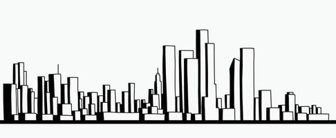 moderno paesaggio urbano skyline contorno doodle disegno su sfondo bianco. vettore