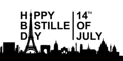 silhouette illustrazione vettoriale creativa, carta, banner o poster per la giornata nazionale francese. 14 luglio. testo felice giorno della Bastiglia.