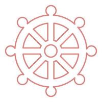 neon simbolo buddismo ruota legge segno religioso colore rosso illustrazione vettoriale immagine stile piatto