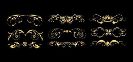 set di ricchi bordi d'oro vintage decorati, cornici, divisori per testo isolato su sfondo nero per il tuo disegno vettoriale eps 10