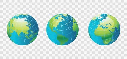 set di globi di terra trasparenti. mappa del mondo realistica a forma di globo vettoriale eps 10