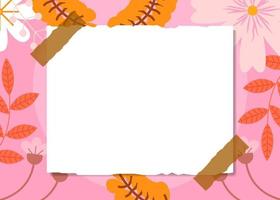 nota di carta disegnata a mano isolata su un disegno vettoriale di sfondo floreale rosa