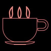 tazza al neon con tè caldo o caffè colore rosso illustrazione vettoriale immagine in stile piatto