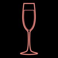 bicchiere di champagne al neon icona colore nero in cerchio colore rosso illustrazione vettoriale immagine in stile piatto