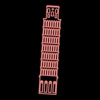 neon pisa torre colore rosso illustrazione vettoriale immagine in stile piatto