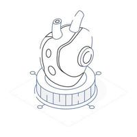 un'icona isometrica di contorno del cuore artificiale vettore