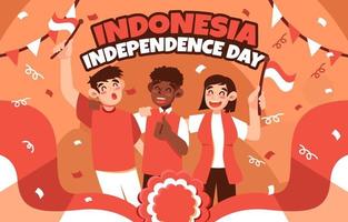 celebra il giorno dell'indipendenza dell'Indonesia con gli amici vettore