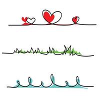 disegno a linea singola, a forma di cuore, erba, goccia d'acqua vettore